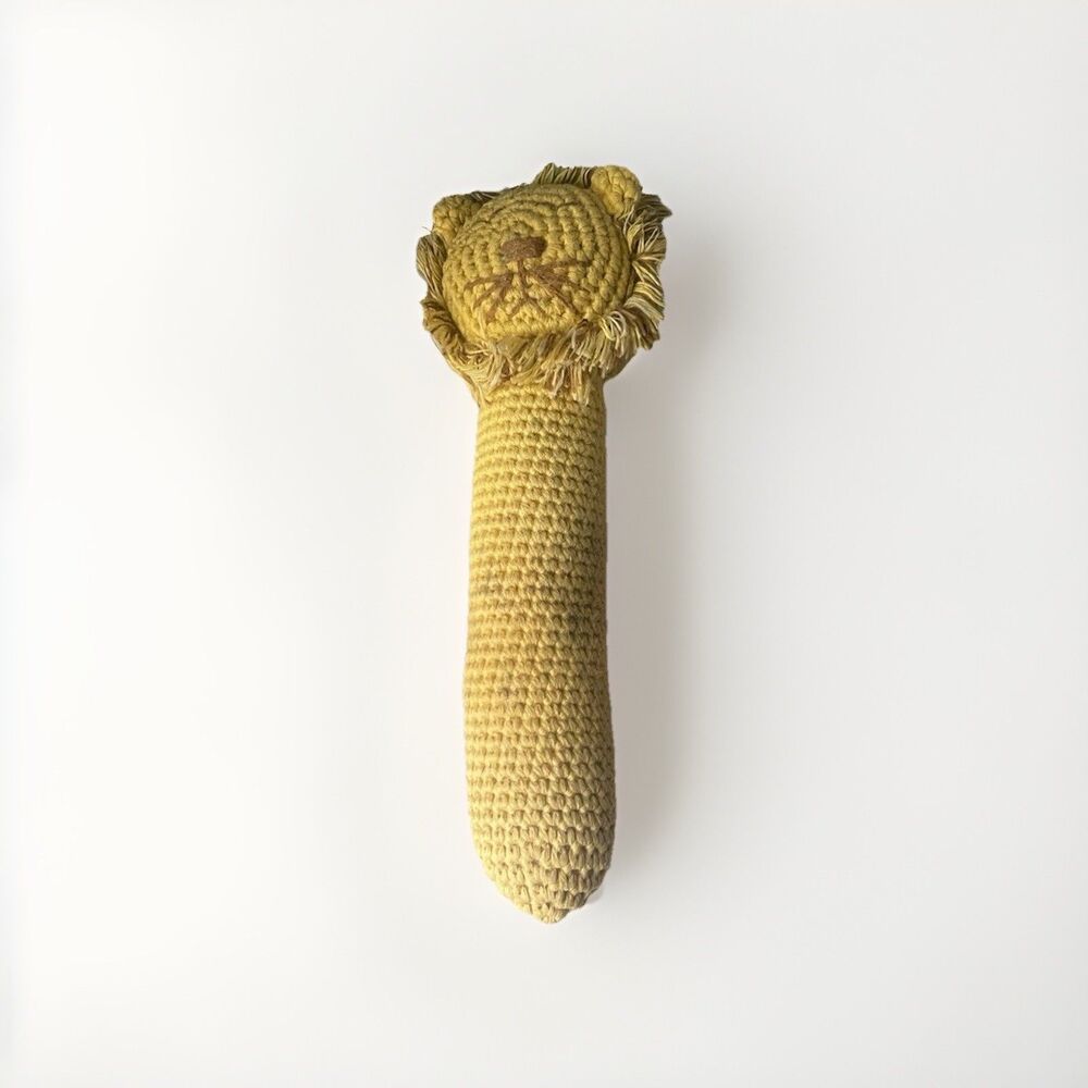 Albetta Crochet Lion Baby Rattle • 100% Cotton • Soft Handmade Baby Toy • Yellow